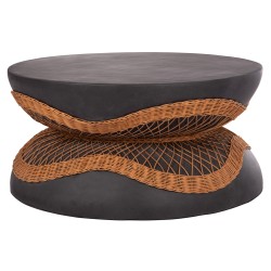 ΤΡΑΠΕΖΙ ΣΑΛΟΝΙΟΥ ΣΤΡΟΓΓΥΛΟ ANNA HM18157.01 FIBER CEMENT ΣΕ ΜΑΥΡΟ-ΦΥΣΙΚΟ RATTAN--Φ92x44.5Υεκ.