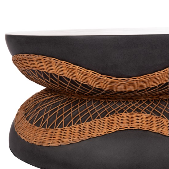 ΤΡΑΠΕΖΙ ΣΑΛΟΝΙΟΥ ΣΤΡΟΓΓΥΛΟ ANNA HM18157.01 FIBER CEMENT ΣΕ ΜΑΥΡΟ-ΦΥΣΙΚΟ RATTAN--Φ92x44.5Υεκ.