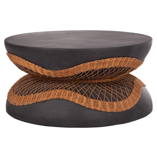 ΤΡΑΠΕΖΙ ΣΑΛΟΝΙΟΥ ΣΤΡΟΓΓΥΛΟ ANNA HM18157.01 FIBER CEMENT ΣΕ ΜΑΥΡΟ-ΦΥΣΙΚΟ RATTAN--Φ92x44.5Υεκ.