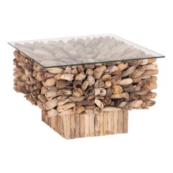 ΤΡΑΠΕΖΙ ΣΑΛΟΝΙΟΥ ΤΕΤΡΑΓΩΝΟ SPARROW HM9961 DRIFTWOOD--ΓΥΑΛΙ 75x75x51Υεκ.