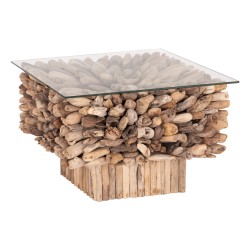 ΤΡΑΠΕΖΙ ΣΑΛΟΝΙΟΥ ΤΕΤΡΑΓΩΝΟ SPARROW HM9961 DRIFTWOOD--ΓΥΑΛΙ 75x75x51Υεκ.