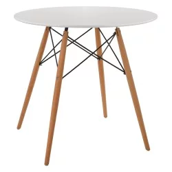 ΤΡΑΠΕΖΙ MINIMAL ΣΤΡΟΓΓΥΛΟ HM0059.01 MDF ΣΕ ΛΕΥΚΟ-ΠΟΔΙΑ ΟΞΙΑΣ ΦΥΣΙΚΟ Φ80Χ72Υεκ.