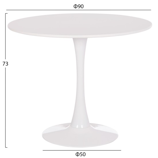 ΤΡΑΠΕΖΙ ΣΤΡΟΓΓΥΛΟ BROLIN HM18141.01 MDF TOP-ΒΑΣΗ ΜΕΤΑΛΛΙΚΗ--ΛΕΥΚΟ Φ90x73Υεκ