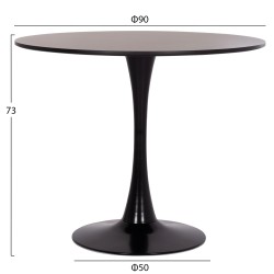 ΤΡΑΠΕΖΙ ΣΤΡΟΓΓΥΛΟ BROLIN HM18141.02 MDF TOP-ΒΑΣΗ ΜΕΤΑΛΛΙΚΗ--ΜΑΥΡΟ Φ90x73Υεκ