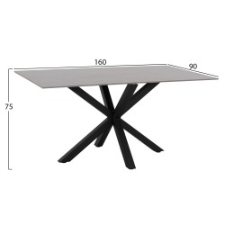 ΤΡΑΠΕΖΙ ΤΡΑΠΕΖΑΡΙΑΣ SYNTEC HM9308.03 SINTERED STONE ΓΚΡΙ ΜΕΤΑΛΛΙΚΑ ΠΟΔΙΑ 160x90x75Υεκ.