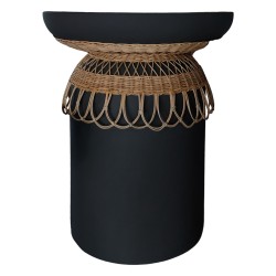 ΒΟΗΘΗΤΙΚΟ ΤΡΑΠΕΖΙ PRILEP HM18159.01 FIBER CEMENT ΜΑΥΡΟ & RATTAN--Φ60x76,5Υεκ