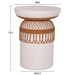 ΒΟΗΘΗΤΙΚΟ ΤΡΑΠΕΖΙ PRILEP HM18159.02 FIBER CEMENT ΛΕΥΚΟ & RATTAN--Φ60x76,5Υεκ