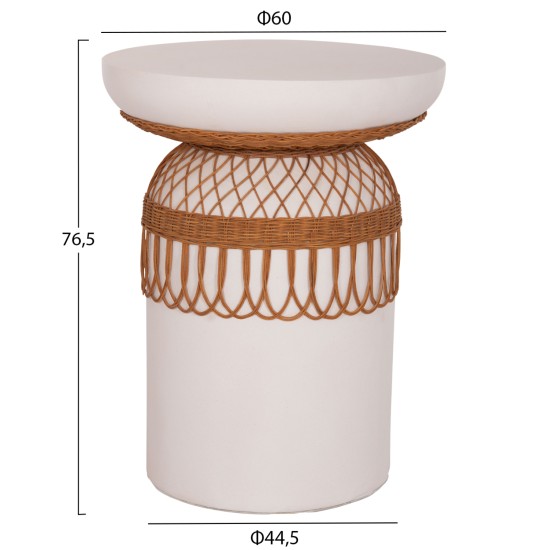 ΒΟΗΘΗΤΙΚΟ ΤΡΑΠΕΖΙ PRILEP HM18159.02 FIBER CEMENT ΛΕΥΚΟ & RATTAN--Φ60x76,5Υεκ