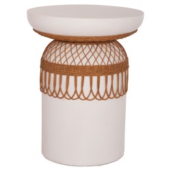 ΒΟΗΘΗΤΙΚΟ ΤΡΑΠΕΖΙ PRILEP HM18159.02 FIBER CEMENT ΛΕΥΚΟ & RATTAN--Φ60x76,5Υεκ