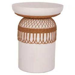 ΒΟΗΘΗΤΙΚΟ ΤΡΑΠΕΖΙ PRILEP HM18159.02 FIBER CEMENT ΛΕΥΚΟ & RATTAN--Φ60x76,5Υεκ