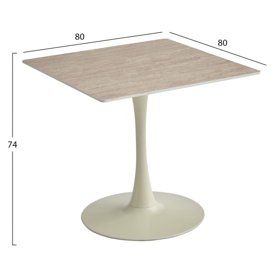 ΤΡΑΠΕΖΙ ΤΡΑΠΕΖΑΡΙΑΣ TETRAN HM18315.04 ΒΑΣΗ ΣΑΜΠΑΝΙ--SINTERED STONE ΧΡΩΜΑ ΤΡΑΒΕΡΤΙΝΑ 80x80x74Υεκ