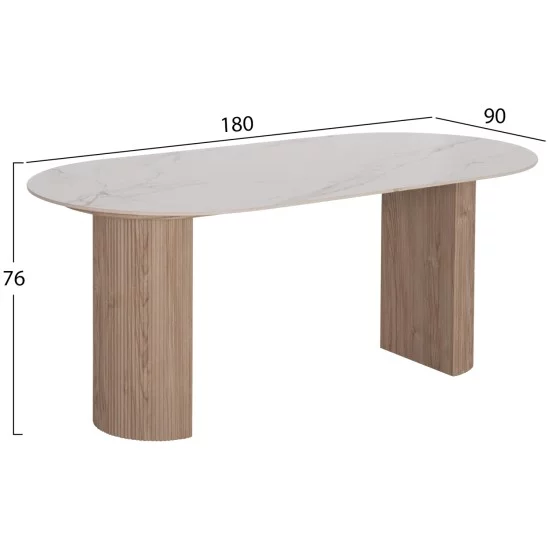 ΤΡΑΠΕΖΙ ΤΡΑΠΕΖΑΡΙΑΣ MELLOW HM18416 MDF ΠΟΔΙΑ ΣΕ ΦΥΣΙΚΟ--ΚΕΡΑΜΙΚΟ TOP 180x90x76Υεκ.