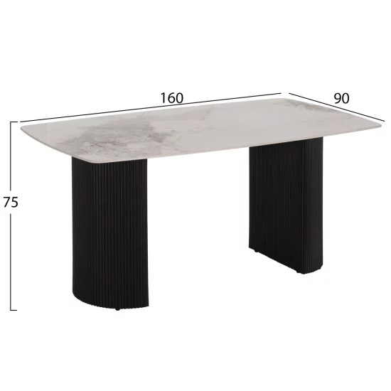 ΤΡΑΠΕΖΙ ΤΡΑΠΕΖΑΡΙΑΣ MINAO HM18418 MDF ΠΟΔΙΑ ΣΕ ΣΚΟΥΡΟ ΓΚΡΙ--ΚΕΡΑΜΙΚΟ TOP 160x90x75Υεκ