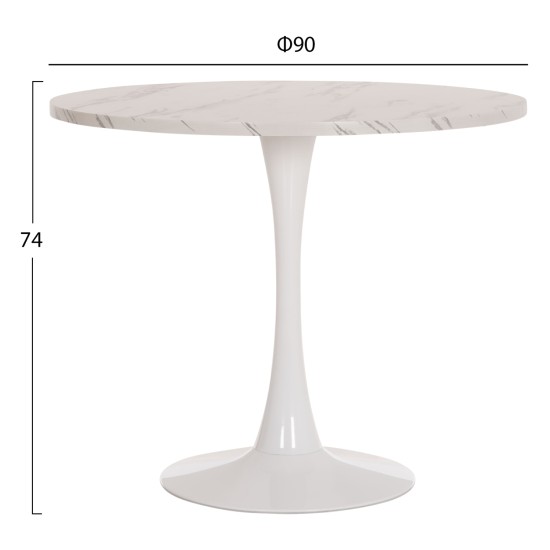 ΤΡΑΠΕΖΙ ΤΡΑΠΕΖΑΡΙΑΣ ROLLO HM9421.11 ΣΤΡΟΓΓΥΛΟ WHITE MARBLE Φ90x74Υεκ.