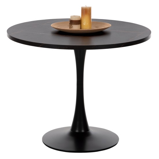 ΤΡΑΠΕΖΙ ΤΡΑΠΕΖΑΡΙΑΣ ROLLO HM9421.12 ΣΤΡΟΓΓΥΛΟ BLACK MARBLE Φ90x74Υεκ.