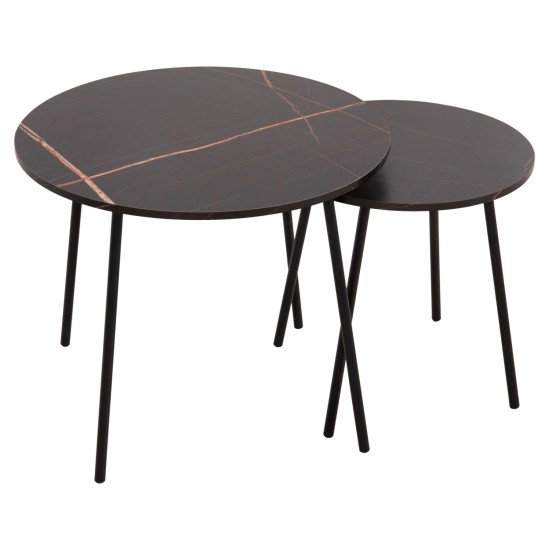 ΤΡΑΠΕΖΙΑ ΣΑΛΟΝΙΟΥ 2ΤΜΧ CUPPER HM9878.13 ΜΕΛΑΜΙΝΗ ΜΑΥΡΟ ΜΑΡΜΑΡΟ-ΜΑΥΡΟ ΜΕΤΑΛΛΟ