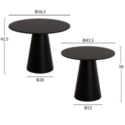 ΤΡΑΠΕΖΙA ΣΑΛΟΝΙΟΥ 2ΤΜΧ DIEN HM9926 ΜΕΤΑΛ.ΒΑΣΕΙΣ & ΚΕΡΑΜΙΚΟ TOP-ΜΑΥΡΟ Φ56.5 & Φ43.5 εκ.