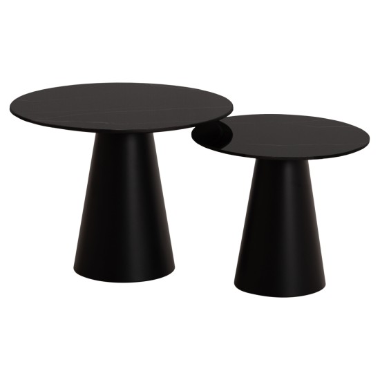 ΤΡΑΠΕΖΙA ΣΑΛΟΝΙΟΥ 2ΤΜΧ DIEN HM9926 ΜΕΤΑΛ.ΒΑΣΕΙΣ & ΚΕΡΑΜΙΚΟ TOP-ΜΑΥΡΟ Φ56.5 & Φ43.5 εκ.