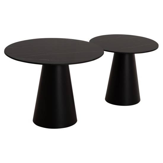 ΤΡΑΠΕΖΙA ΣΑΛΟΝΙΟΥ 2ΤΜΧ DIEN HM9926 ΜΕΤΑΛ.ΒΑΣΕΙΣ & ΚΕΡΑΜΙΚΟ TOP-ΜΑΥΡΟ Φ56.5 & Φ43.5 εκ.