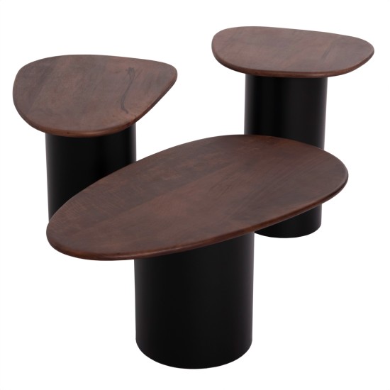 ΤΡΑΠΕΖΙA ΣΑΛΟΝΙΟΥ 3ΤΜΧ PEBBLES HM18004 MANGO TOP-ΜΕΤΑΛΛΙΚΕΣ ΜΑΥΡΕΣ ΒΑΣΕΙΣ