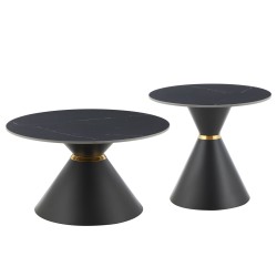 ΤΡΑΠΕΖΙΑ ΣΑΛΟΝΙΟΥ NANDO HM18267.02 ΚΕΡΑΜΙΚΑ TOP ΟΨΗ ΜΑΥΡΟ ΜΑΡΜΑΡΟ Φ60εκ & Φ80εκ