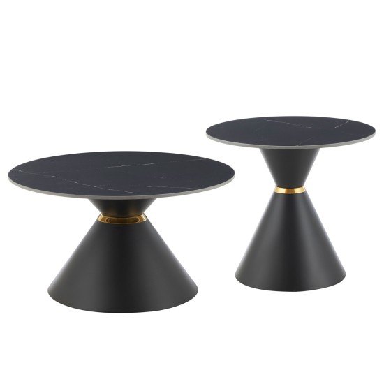 ΤΡΑΠΕΖΙΑ ΣΑΛΟΝΙΟΥ NANDO HM18267.02 ΚΕΡΑΜΙΚΑ TOP ΟΨΗ ΜΑΥΡΟ ΜΑΡΜΑΡΟ Φ60εκ & Φ80εκ