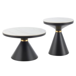 ΤΡΑΠΕΖΙΑ ΣΑΛΟΝΙΟΥ TERRANO HM18268.01 ΚΕΡΑΜΙΚΑ TOP ΟΨΗ ΛΕΥΚΟ ΜΑΡΜΑΡΟ Φ50εκ & Φ70εκ