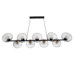 VERONA 00588 Μοντέρνο Κρεμαστό Φωτιστικό Οροφής με Ντουί 9 x E27 AC 220-240V IP20 - Μαύρο & Χρυσό - Μ140 x Π28 x Υ20cm