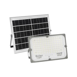 LUMOVOX 73068 Προβολέας LED 200W 10000lm 120° DC 5V με Φωτοβολταϊκό Panel 5V 12W & Επαναφορτιζόμενη Μπαταρία Li-ion 3.2V 10000mAh Αδιάβροχο IP67 Ψυχρό Λευκό 6000K - 180 x SMD2835 Sanan Chip - Γκρι Ανθρακί - Μ29.5 x Π5.5 x Υ19cm - 2 Χρόνια Εγγύηση