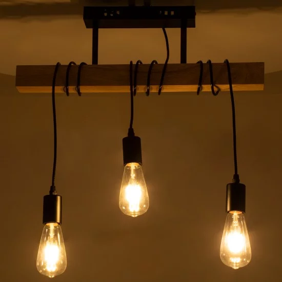 JOLLY 00605 Vintage Κρεμαστό Φωτιστικό Οροφής με Ντουί 3 x E27 AC 220-240V IP20 - Μαύρο & Μπεζ - Μ55 x Π6 x Υ115cm