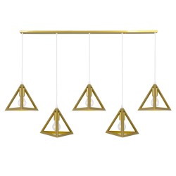TRIANGLE 00610 Μοντέρνο Κρεμαστό Φωτιστικό Οροφής με Ντουί 5 x E27 AC 220-240V IP20 - Χρυσό - Μ170 x Π22 x Y130cm