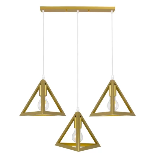TRIANGLE 00625 Μοντέρνο Κρεμαστό Φωτιστικό Οροφής με Ντουί 3 x E27 AC 220-240V IP20 - Χρυσό - Μ70 x Π22 x Y130cm