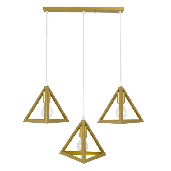TRIANGLE 00625 Μοντέρνο Κρεμαστό Φωτιστικό Οροφής με Ντουί 3 x E27 AC 220-240V IP20 - Χρυσό - Μ70 x Π22 x Y130cm