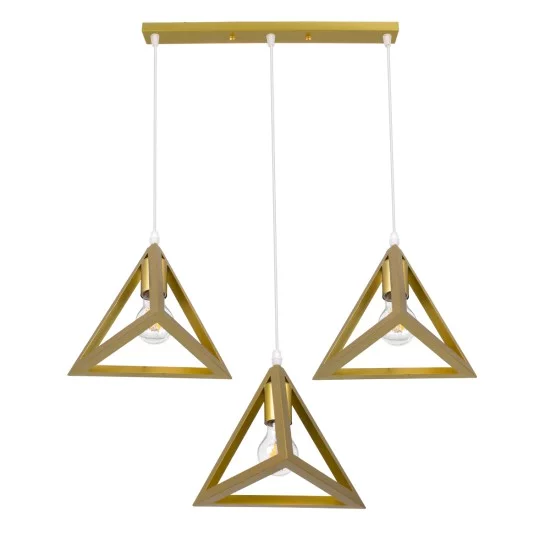 TRIANGLE 00625 Μοντέρνο Κρεμαστό Φωτιστικό Οροφής με Ντουί 3 x E27 AC 220-240V IP20 - Χρυσό - Μ70 x Π22 x Y130cm