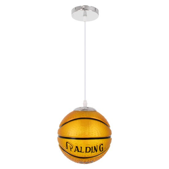 SPALDING NBA 00645 Μοντέρνο Κρεμαστό Παιδικό Φωτιστικό Οροφής Μονόφωτο 1 x E27 Πορτοκαλί Γυάλινο Φ18 x Υ18cm