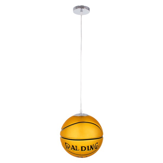 SPALDING NBA 00649 Μοντέρνο Κρεμαστό Παιδικό Φωτιστικό Οροφής Μονόφωτο 1 x E27 Πορτοκαλί Γυάλινο Φ25 x Υ25cm