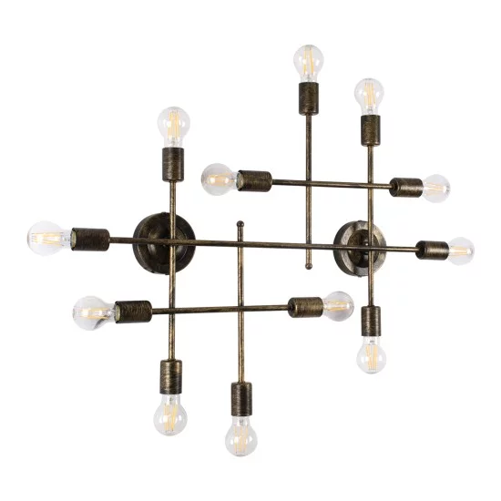 PIPING 00669 Vintage Φωτιστικό Τοίχου - Απλίκα με Ντουί 12 x E27 AC 220-240V IP20 - Μπρούτζινο - Μ78.5 x Π9.5 x Υ64cm