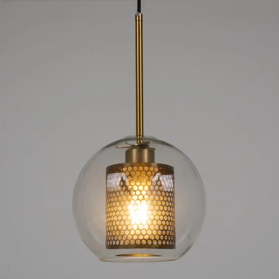 AVERY 00739 Μοντέρνο Κρεμαστό Φωτιστικό Οροφής με Ντουί 1 x E27 AC 220-240V IP20 - Διάφανο & Χρυσό - Μ18 x Π18 x Υ38cm