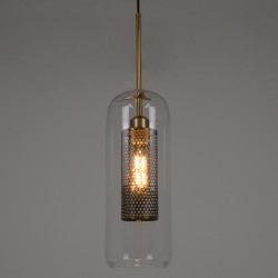 AVERY 00741 Μοντέρνο Κρεμαστό Φωτιστικό Οροφής με Ντουί 1 x E27 AC 220-240V IP20 - Διάφανο & Χρυσό - Μ15 x Π15 x Υ60cm