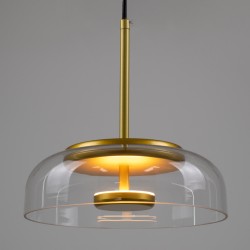 CHARLOTTE 00742 Μοντέρνο Κρεμαστό Φωτιστικό Οροφής LED 5W 500lm 180° AC 220-240V IP20 Θερμό Λευκό 2700K - Lumileds SMD Chip - Διάφανο & Χρυσό - Μ23 x Π23 x Υ23cm - 2 Χρόνια Εγγύηση