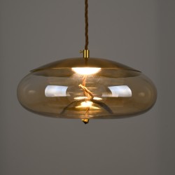 ΑΧΤΟΝ 00750 Μοντέρνο Κρεμαστό Φωτιστικό Οροφής LED 7W 500lm 180° AC 220-240V IP20 Θερμό Λευκό 2700K - Sanan SMD Chip - Μελί & Χρυσό - Μ30 x Π30 x Υ15cm - 2 Χρόνια Εγγύηση