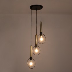 OLVERO 00773 Μοντέρνο Κρεμαστό Φωτιστικό Οροφής με Ντουί 3 x E27 AC 220-240V IP20 - Μαύρο & Χρυσό - Μ30 x Π30 x Y130cm