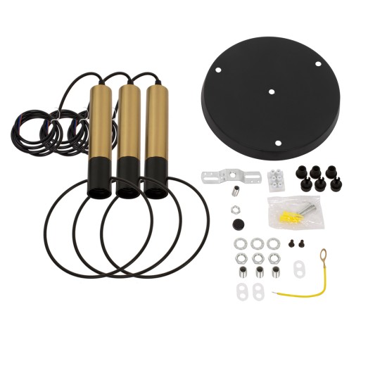 OLVERO 00773 Μοντέρνο Κρεμαστό Φωτιστικό Οροφής με Ντουί 3 x E27 AC 220-240V IP20 - Μαύρο & Χρυσό - Μ30 x Π30 x Y130cm