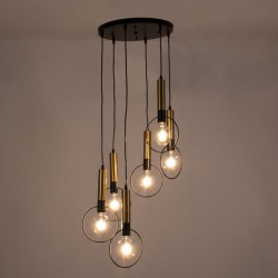 OLVERO 00774 Μοντέρνο Κρεμαστό Φωτιστικό Οροφής με Ντουί 6 x E27 AC 220-240V IP20 - Μαύρο & Χρυσό - Μ55 x Π55 x Y130cm