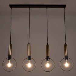 OLVERO 00775 Μοντέρνο Κρεμαστό Φωτιστικό Οροφής με Ντουί 4 x E27 AC 220-240V IP20 - Μαύρο & Χρυσό - Μ90 x Π18 x Y130cm