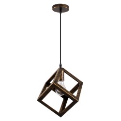 CUBE 00803 Μοντέρνο Κρεμαστό Φωτιστικό Οροφής με Ντουί 1 x E27 AC 220-240V IP20 - Χάλκινο Εφέ Σκουριάς - Μ25 x Π25 x Υ25cm