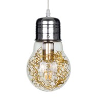 LAMP 00807 Μοντέρνο Κρεμαστό Φωτιστικό Οροφής Μονόφωτο 1 x E27 Ασημί Νίκελ Βάση και Χρυσό Ντουί Μεταλλικό Διάφανο Γυαλί Φ15 x Υ27cm