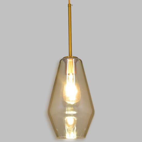 AMARIS 00871 Μοντέρνο Κρεμαστό Φωτιστικό Οροφής με Ντουί 1 x E27 AC 220-240V IP20 - Χρυσό Πλατίνα & Μελί - Μ17 x Π17 x Υ30cm