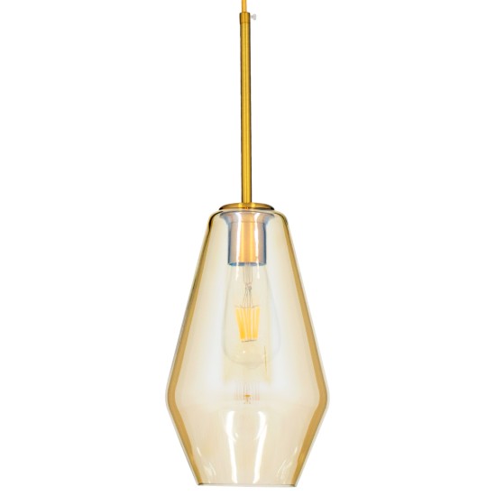 AMARIS 00871 Μοντέρνο Κρεμαστό Φωτιστικό Οροφής με Ντουί 1 x E27 AC 220-240V IP20 - Χρυσό Πλατίνα & Μελί - Μ17 x Π17 x Υ30cm