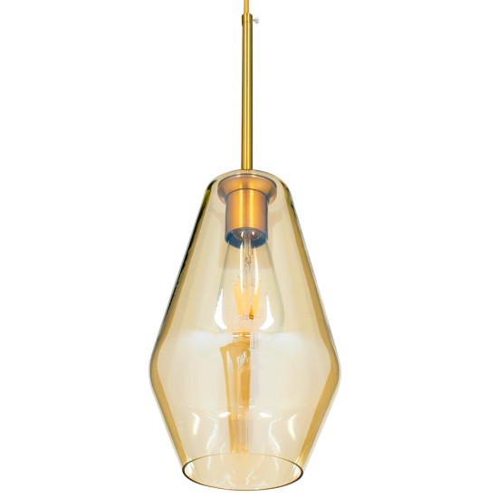 AMARIS 00871 Μοντέρνο Κρεμαστό Φωτιστικό Οροφής με Ντουί 1 x E27 AC 220-240V IP20 - Χρυσό Πλατίνα & Μελί - Μ17 x Π17 x Υ30cm